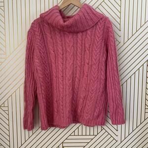 Jones New York Mohair blend Cable Knit Cowl Neck pink Sweater Feminine Barbie L